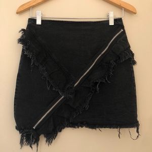 Fringed denim skirt